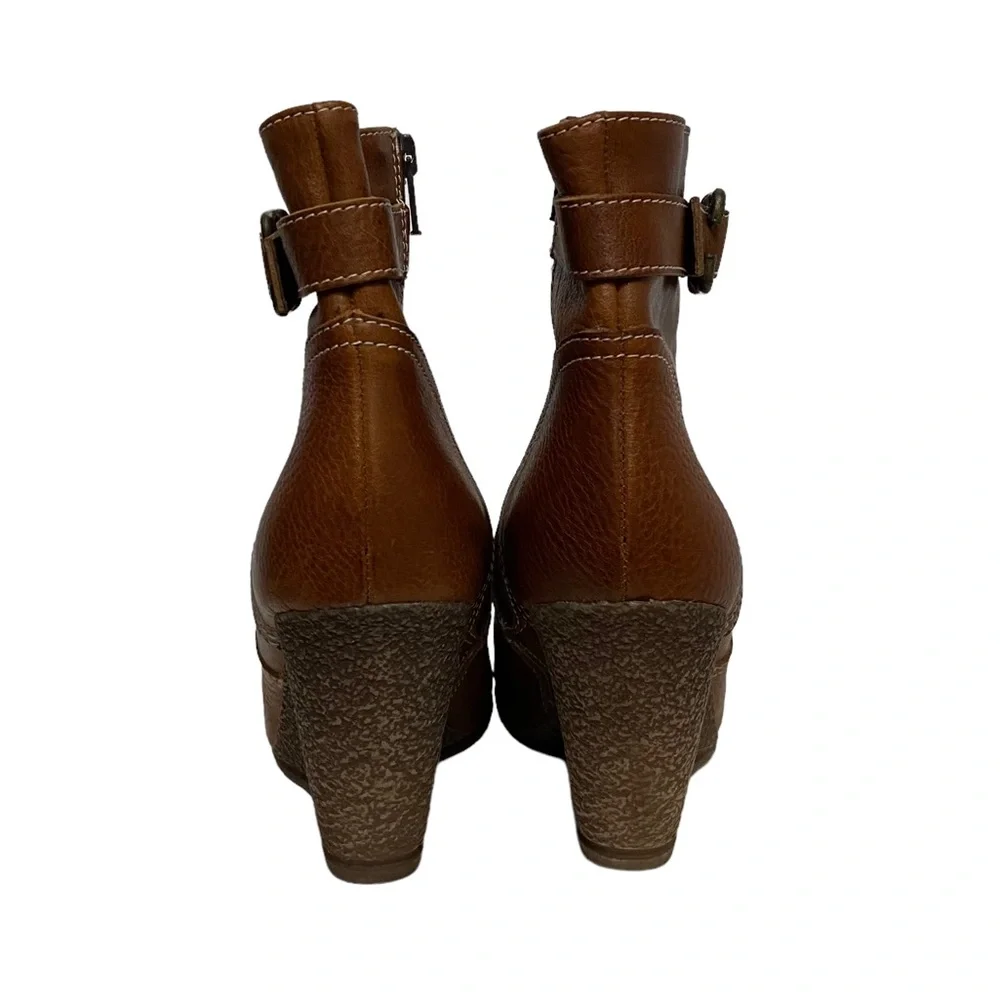 Italian Nara Shoes Leather Wedge Winter‎ Break Casual Chic Bootie Cognac Brown